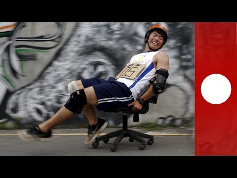 100s compete in 1st ever office chair grand prix in taiwan