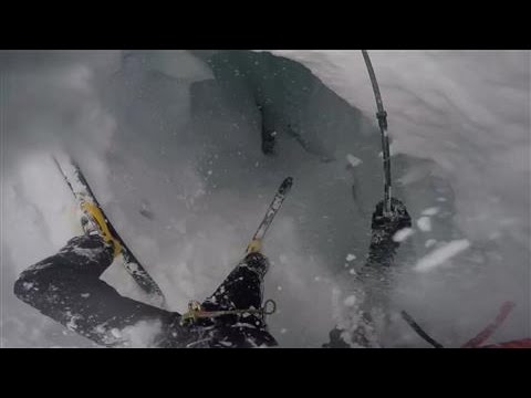 helmet cam captures skier falling into glacial crevasse