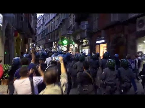 clashes in naples over italian pm visit